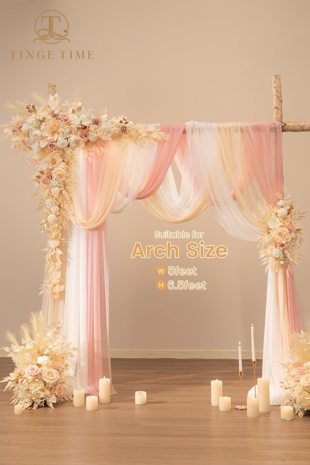Wedding Arch Flowers Kit – Deluxe 5Pcs Artificial Floral Swag with 3 Sheer Drape