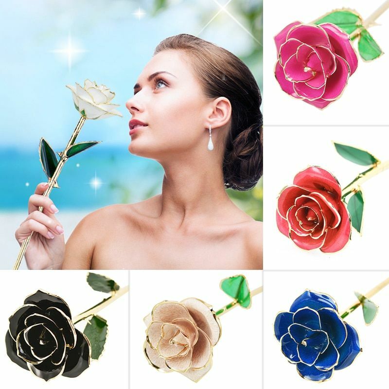 Gold Artificial Rose Flower In Box Surprize Birthday Valentine Day Gift For Girl