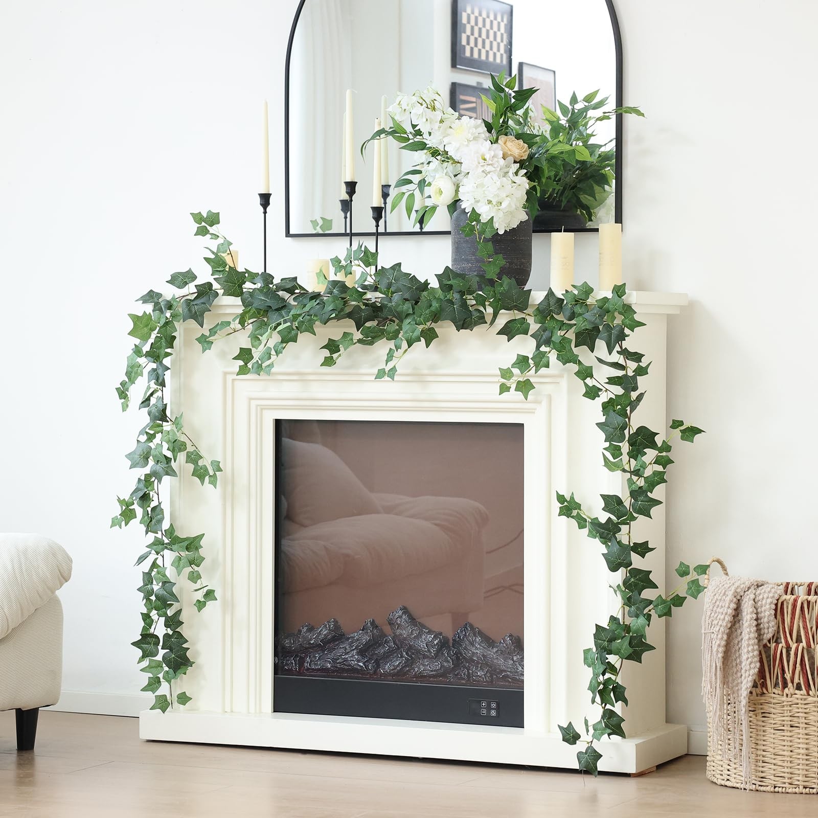 2 Strands Artificial Vines Ivy Garland 79″ Fake Vine with Silk Green Leaves F…