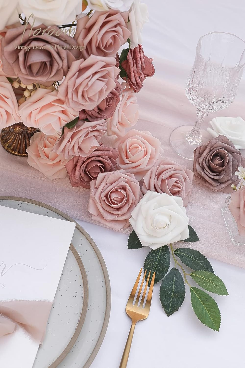 Artificial Flowers 25pcs Real Looking Dusty Rose Ombre Colors Foam Fake Roses wi