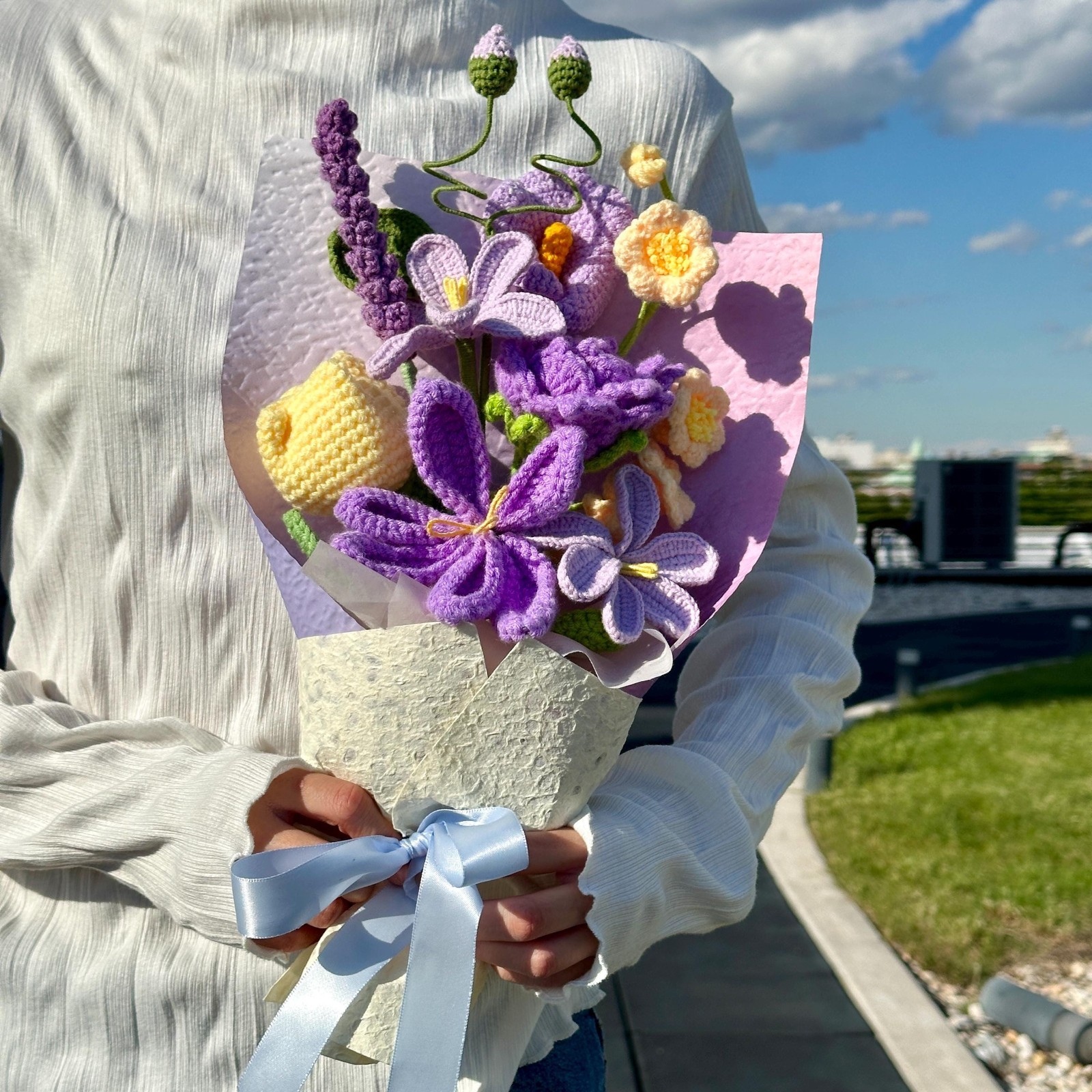 Crochet Flower Bouquet Handmade Yarn Flowers Artificial Flowers Keepsake Gift