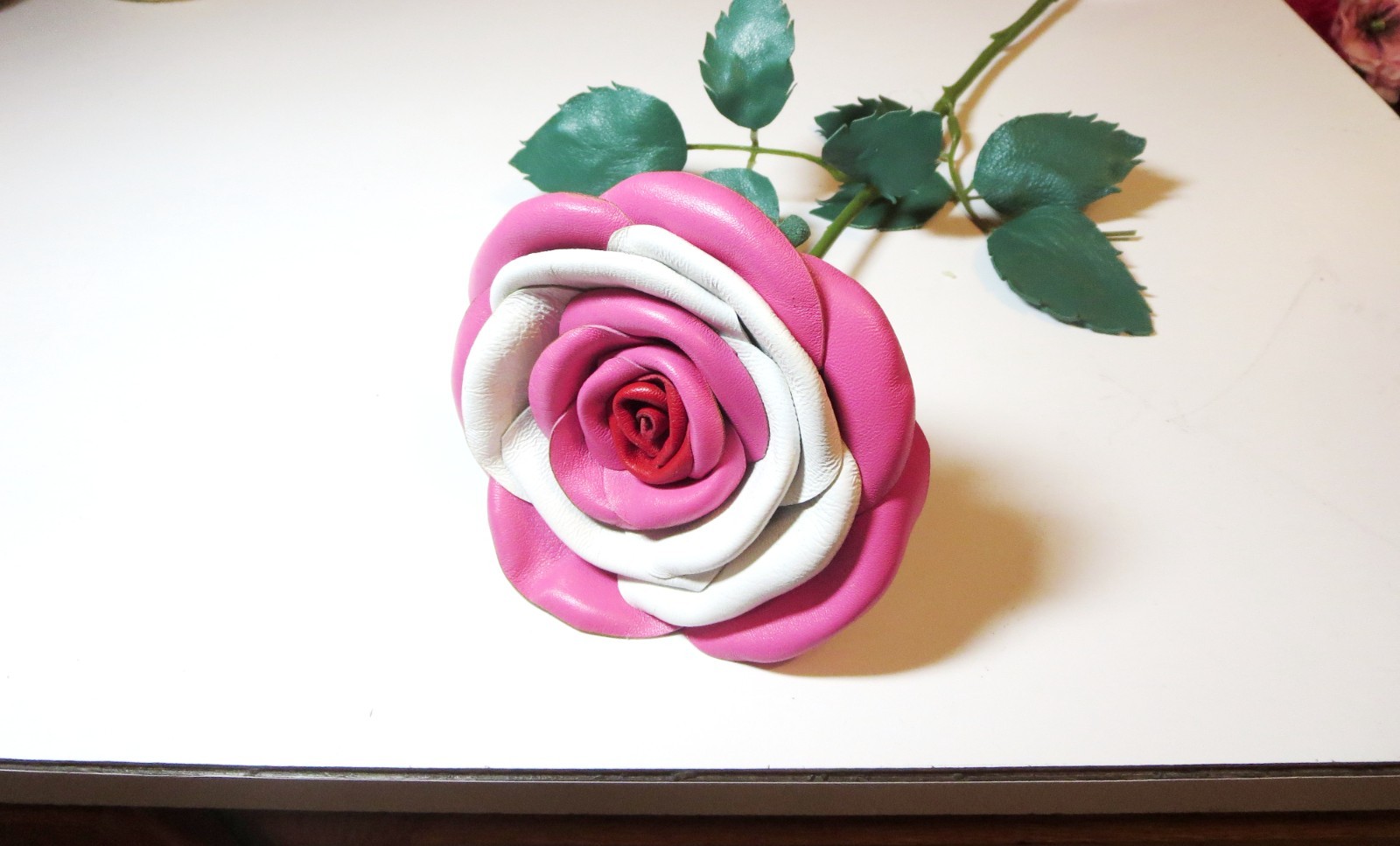 White Leather Rose Third Wedding Anniversary Gift Handmade Leather flower rose