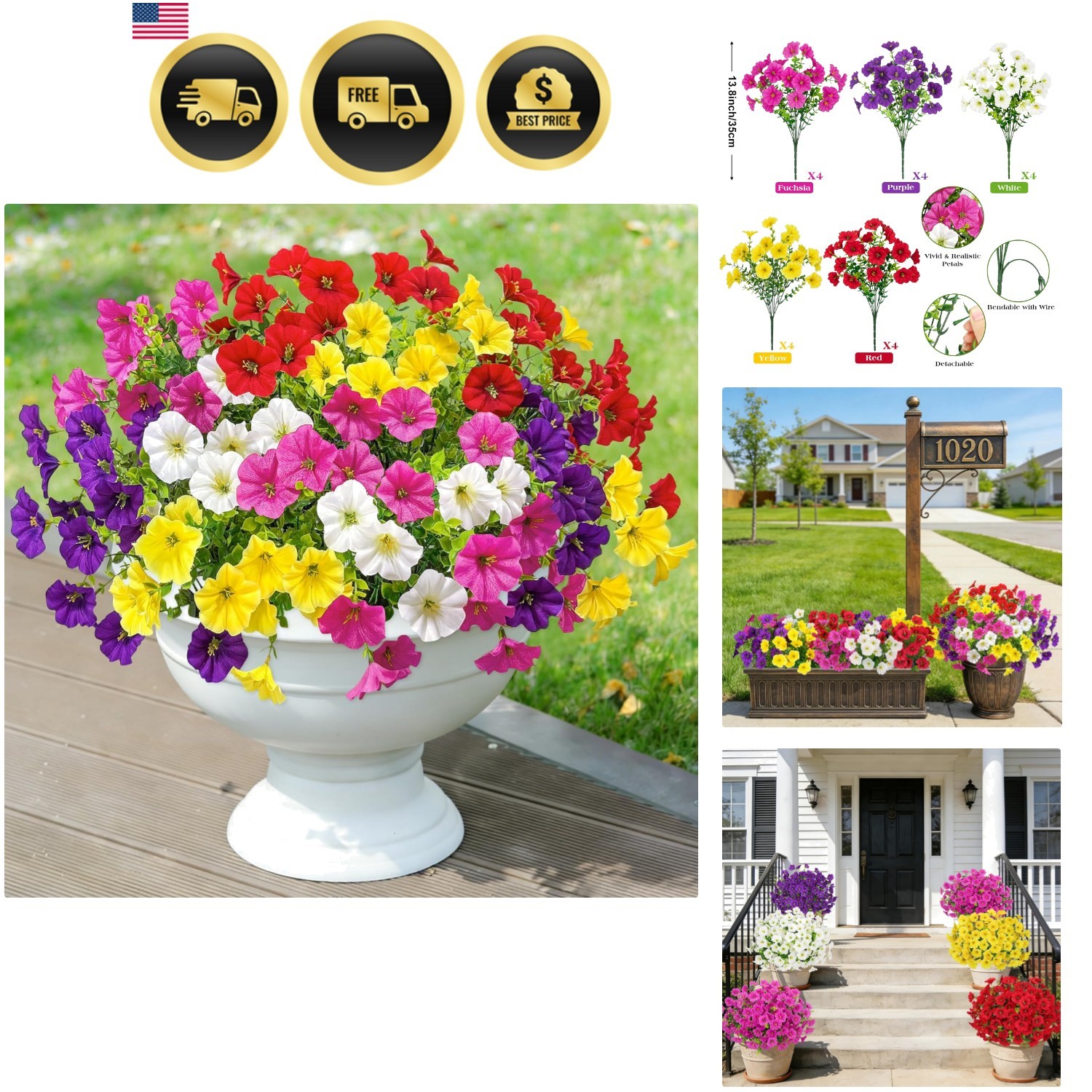 20 Bundles Artificial Flowers for Outdoors, Fake Flower UV Resistant Silk Mor…