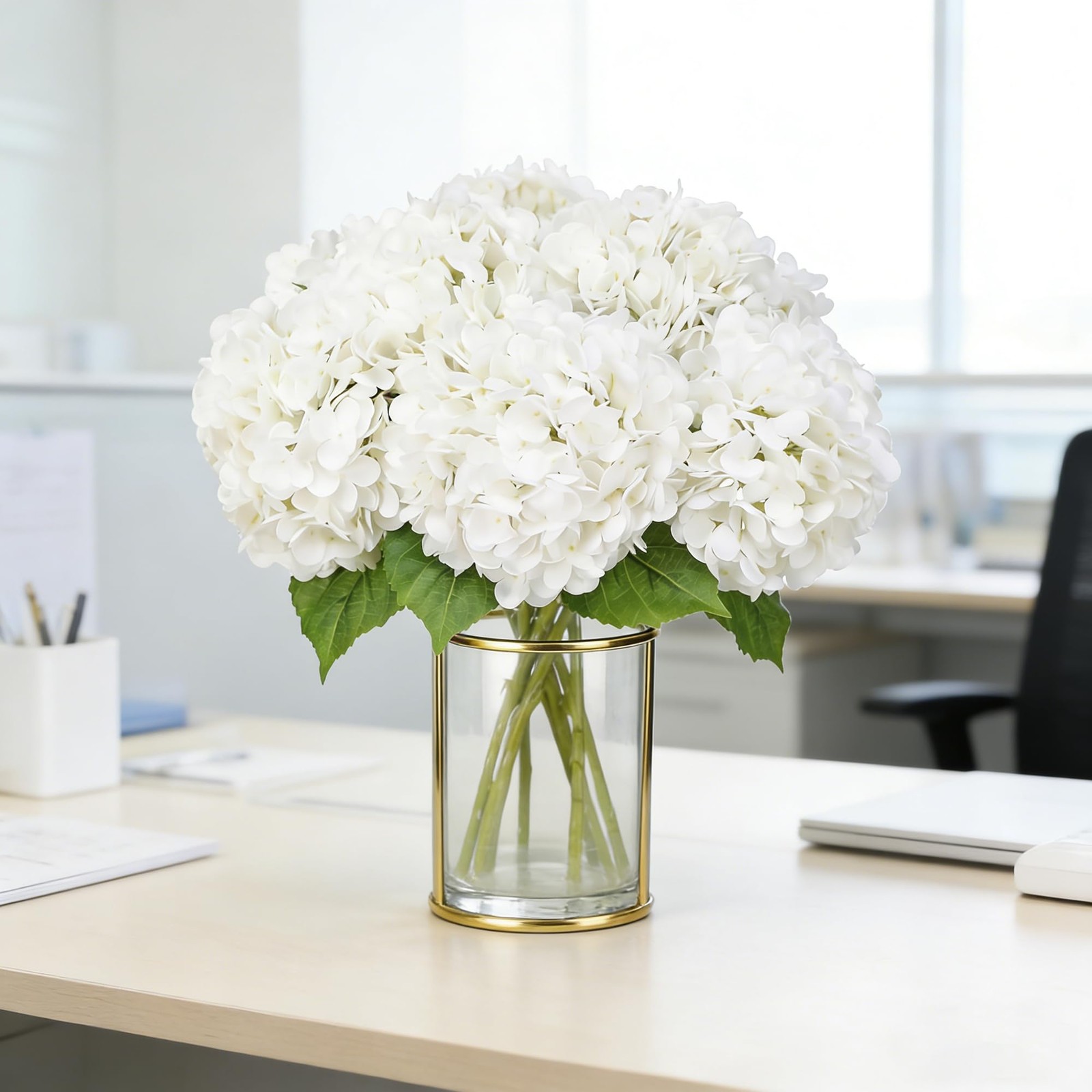 3 Pcs White Artificial Hydrangea Large Flowers 20″ Real Touch Faux Hydrangea …
