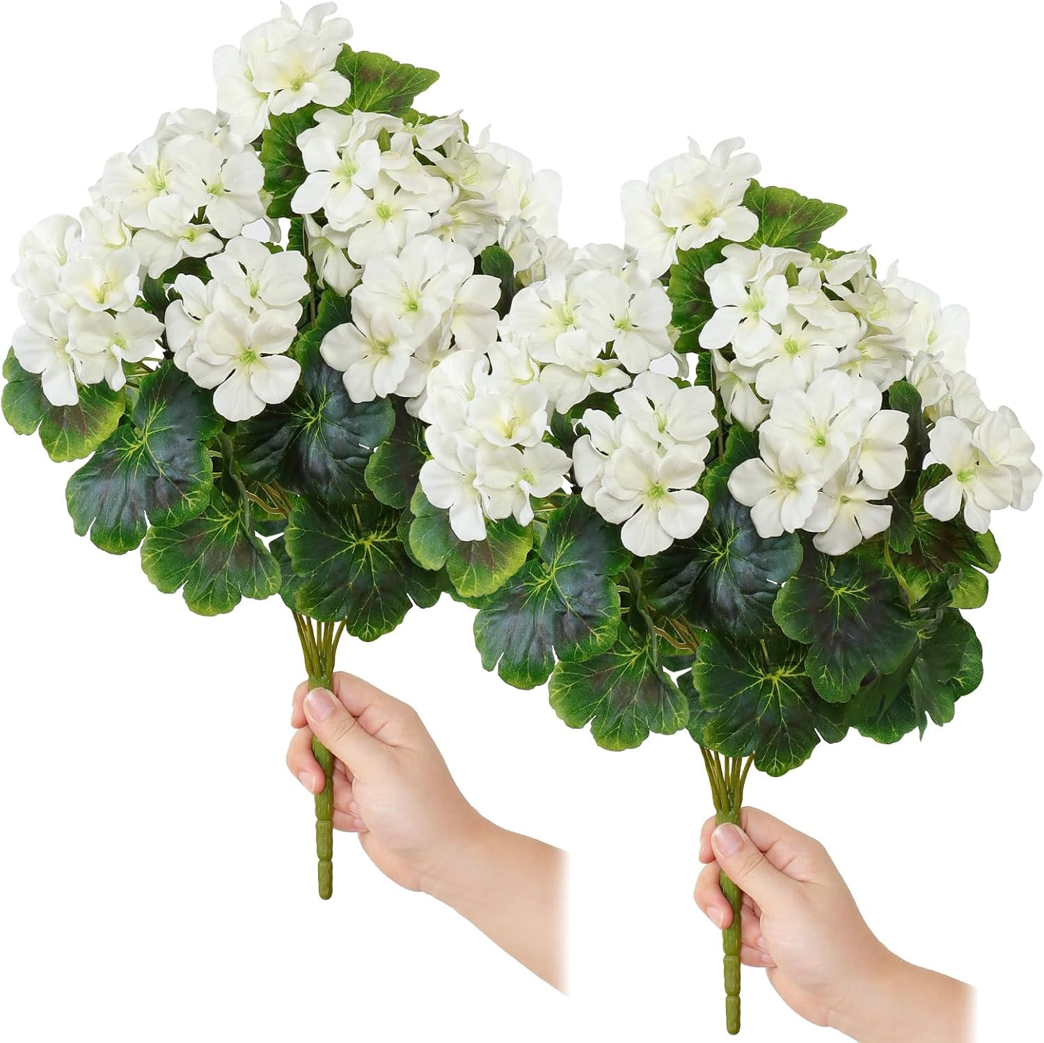 Fake Flowers 2PCS 17.3In Artificial Geraniums for Outdoors Realistic White