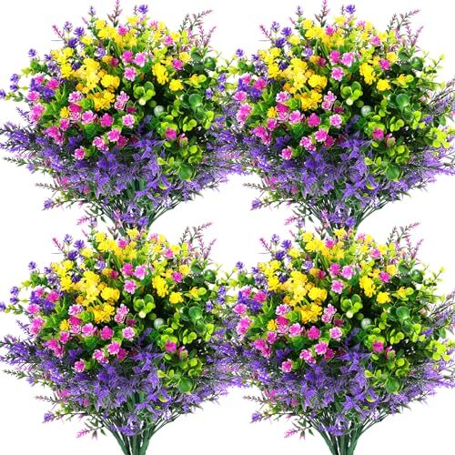 Pcs Artificial Flowers Outdoor, Faux Artificial Plants Shrubs 12 Multiple Color