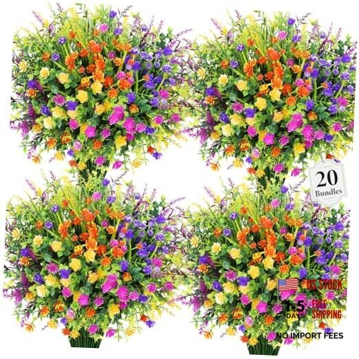 20 Bundles Artificial Flowers for Outdoors Fake Plastic 20 packs Mixedcolor