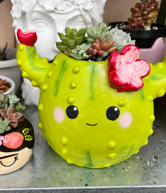 Dark Green Cactus Planter With Drainage Hole – Decorative Indoor Pot
