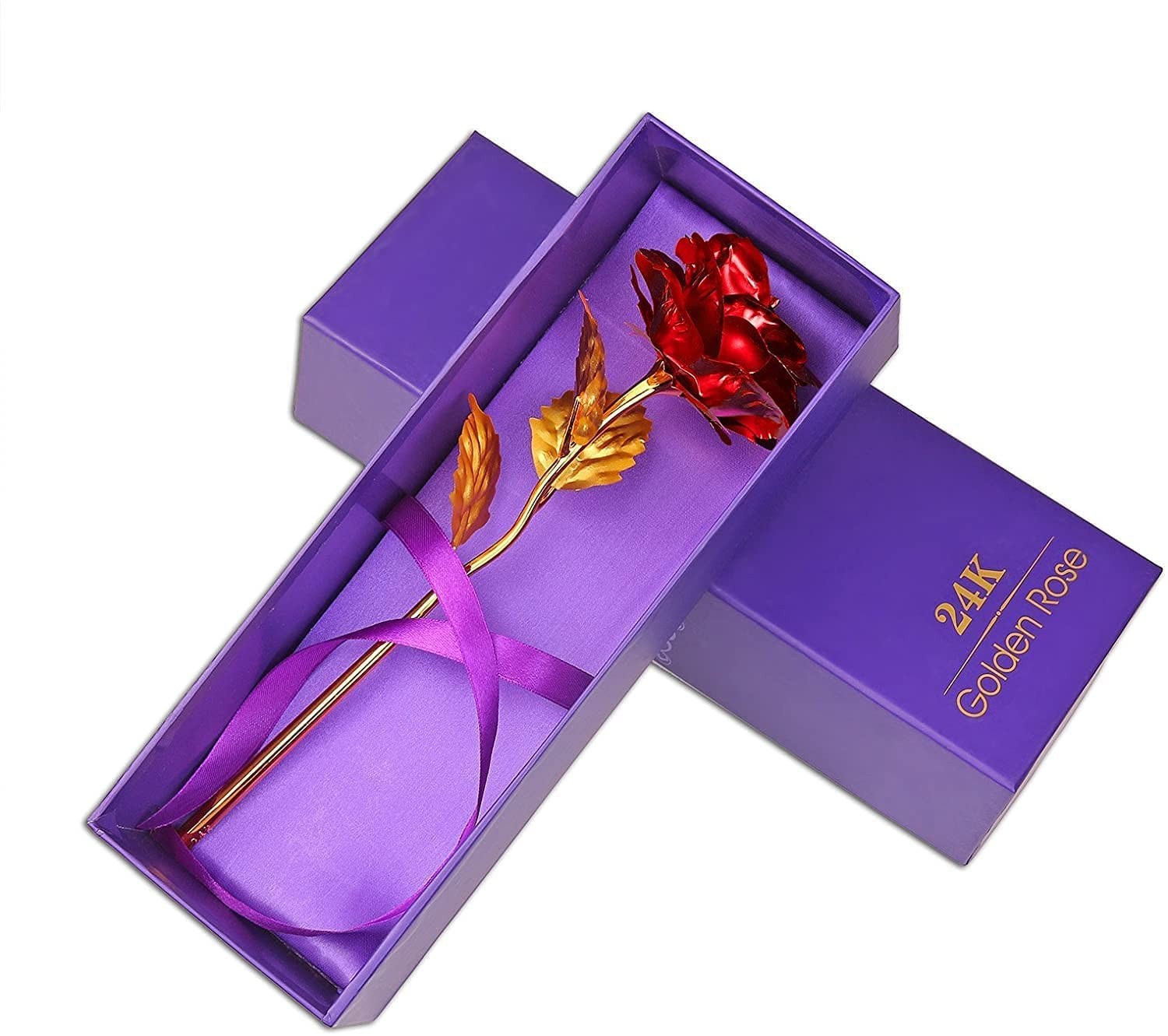 Red Artificial Golden Rose Flower With Luxury Gift Box Anniversary 11 Inch 1PC
