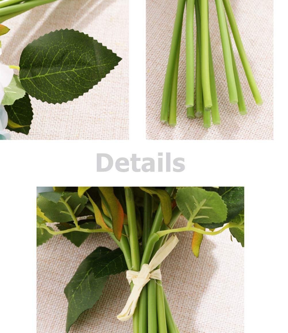 Blue White Artificial Roses Flowers 12 Heads Arrangement Silk Bouquet 1 PCS