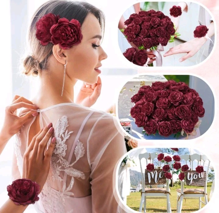 Thiccywoov 50 Pcs Artificial Flowers, 3.2 Inches Silk Rose Head Flowers Fake 52