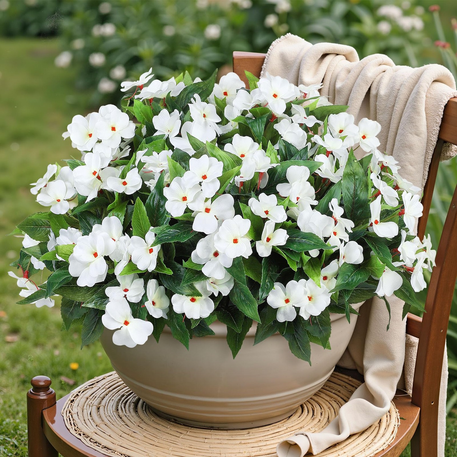 6 Bundles Artificial Impatiens Flowers for Outdoors Decoration, Silk Flowers …