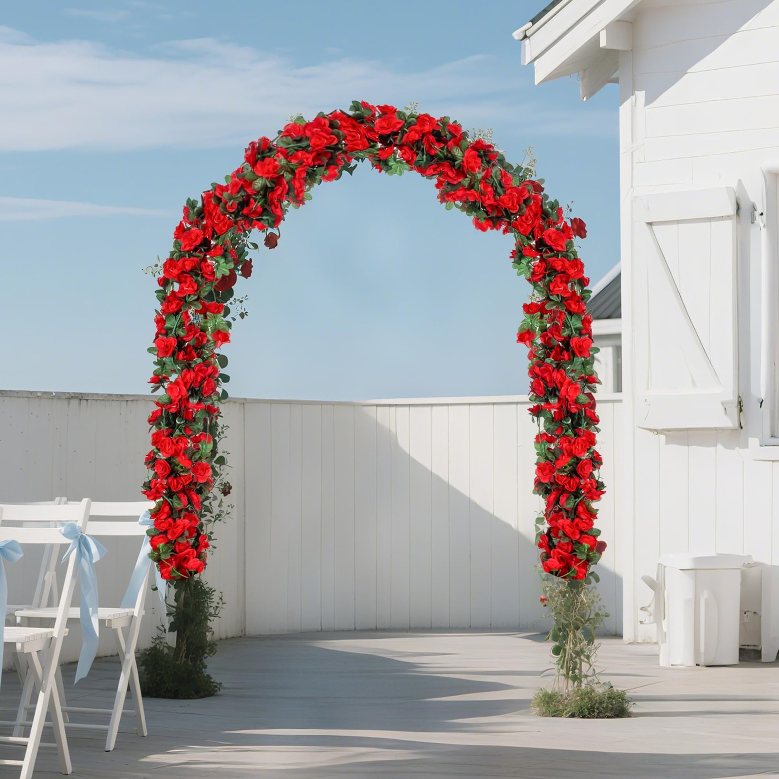 BSMYBO Artificial Red Rose Flower Garlands 5 PCS 41 FT for Backdrop