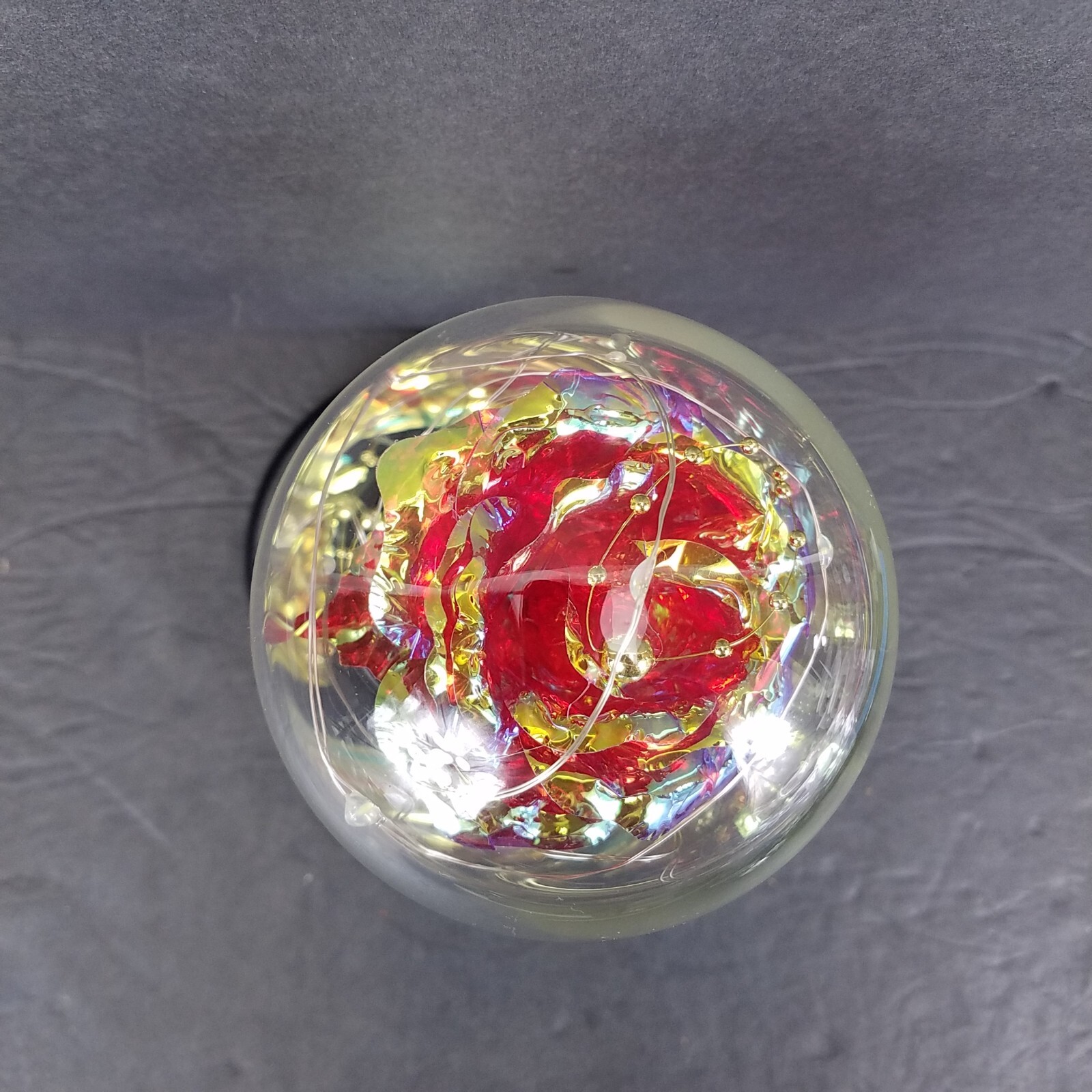 Faux Iridescent Rose Glass Display Dome Lighted RGB White Home Decor 8.5″ Tall