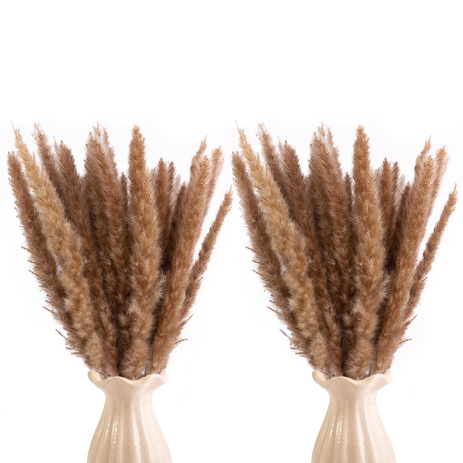 120pcs Dried Brown Pampas Grass – 17″ Natural Reed Plumes for Boho Home Decor &