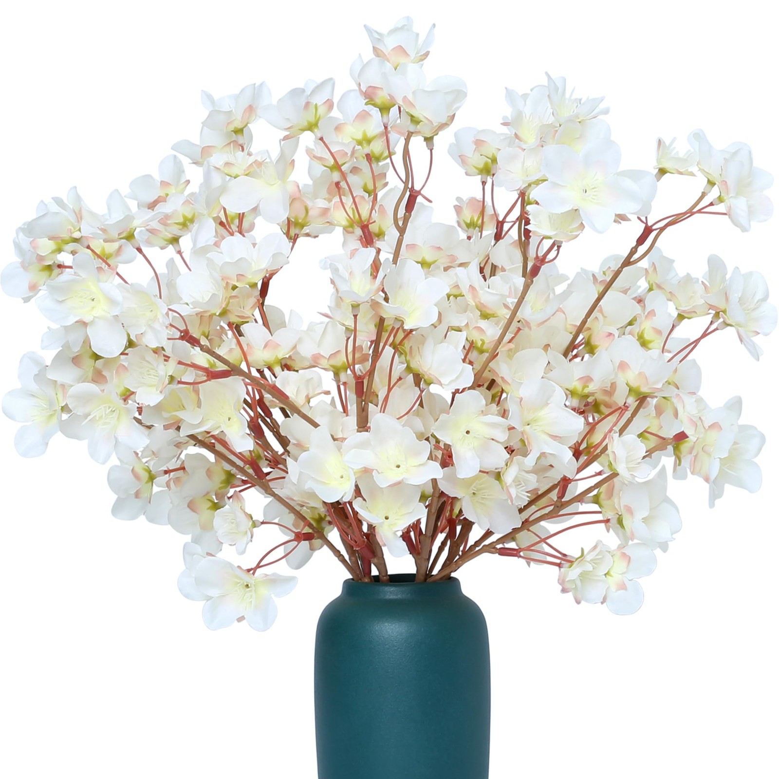 6 PCS Artificial Cherry Blossom Branches 16 Inch Silk Ivory White Faux Decor