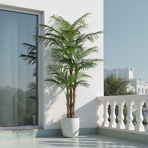 Tall Triple Golden Cane Palm Artificial Tree 7ft, Large Topical Fake Tree wit…