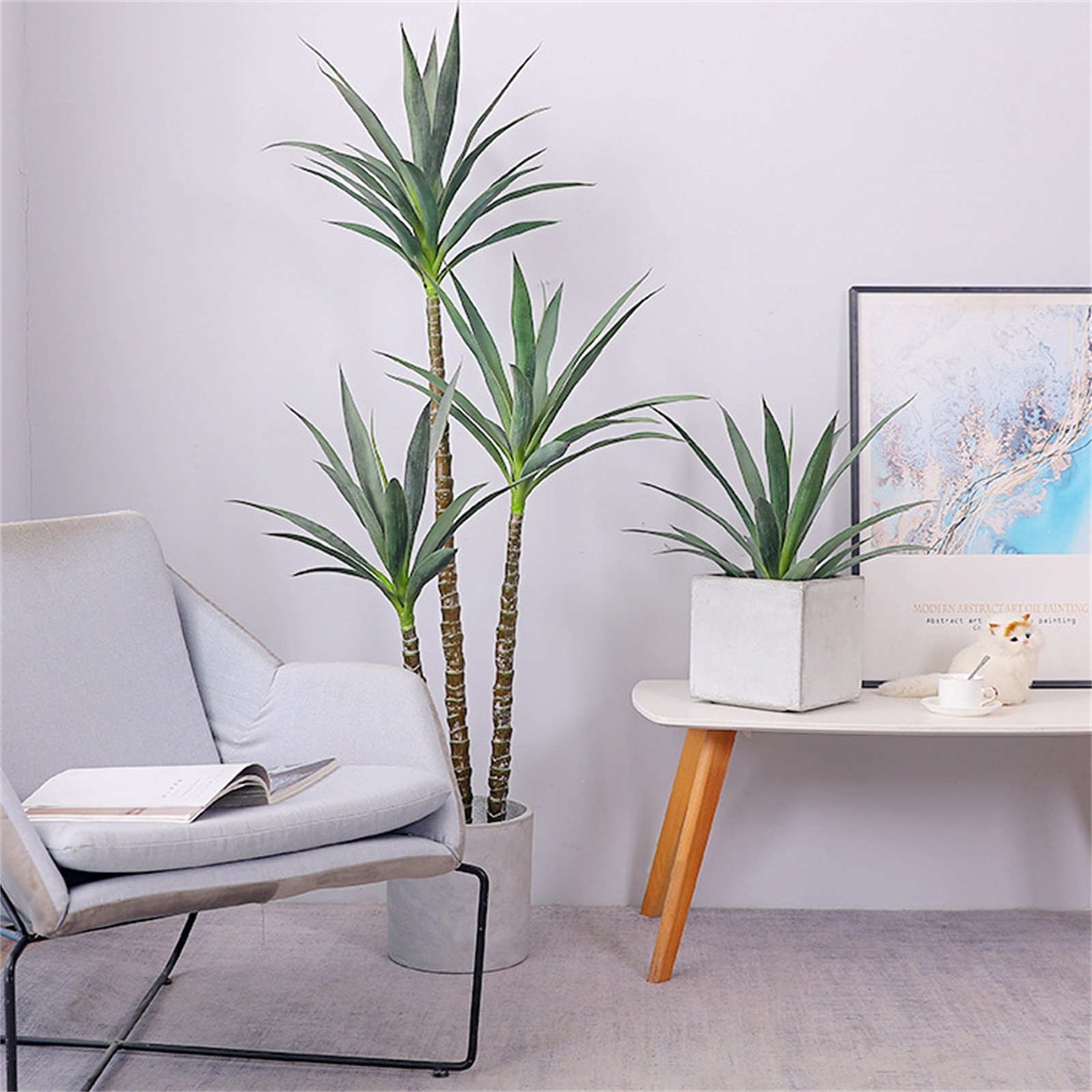 Artificial Tree 5.25ft Tall Faux Agave Plant In Pot With 3 Trunks For Home Decor