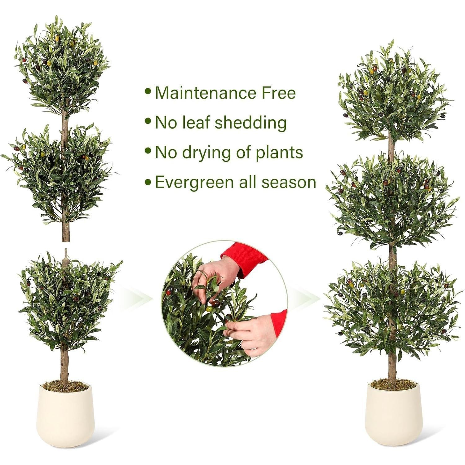 5ft Artificial Olive Tree Triple Ball Topiary Faux Plant Potted Fake Shrub Pot