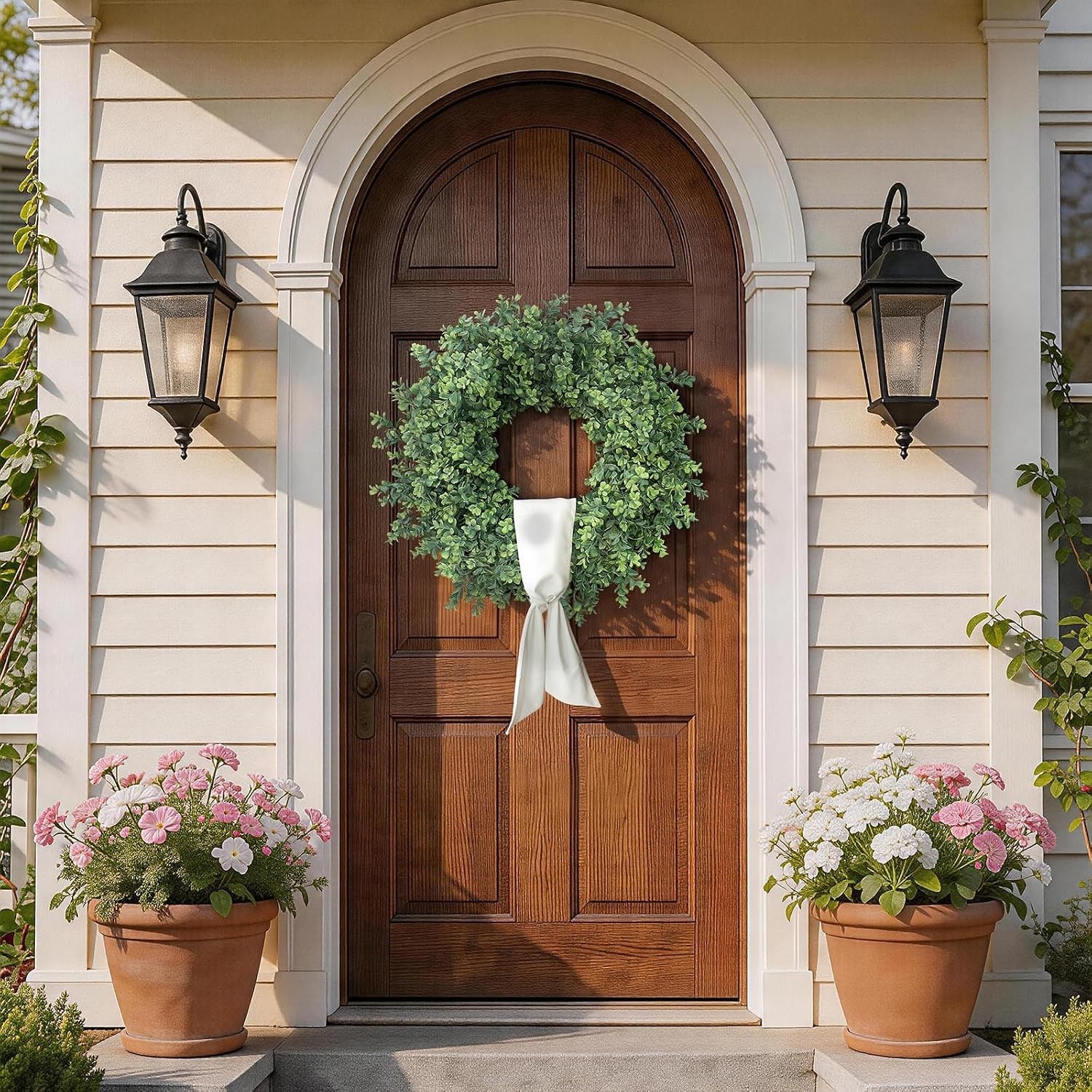 Artificial Boxwood Wreath Front Door Porch Wall Decor Greenery Outdoor Indoor