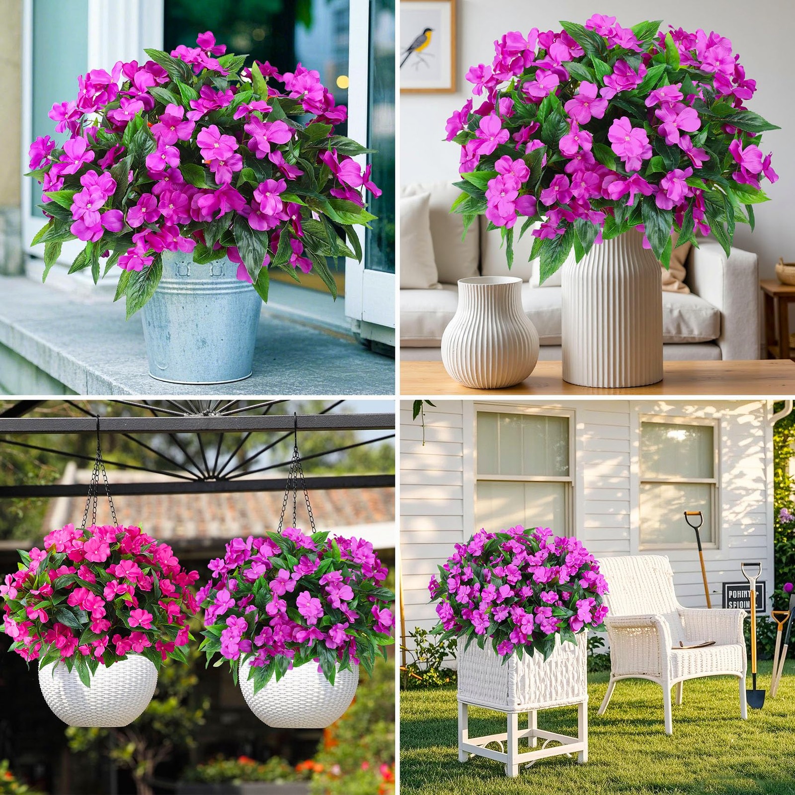 Ouddy Decor 6 Bundles Artificial Impatiens Flowers for Outdoors Decoration, S…