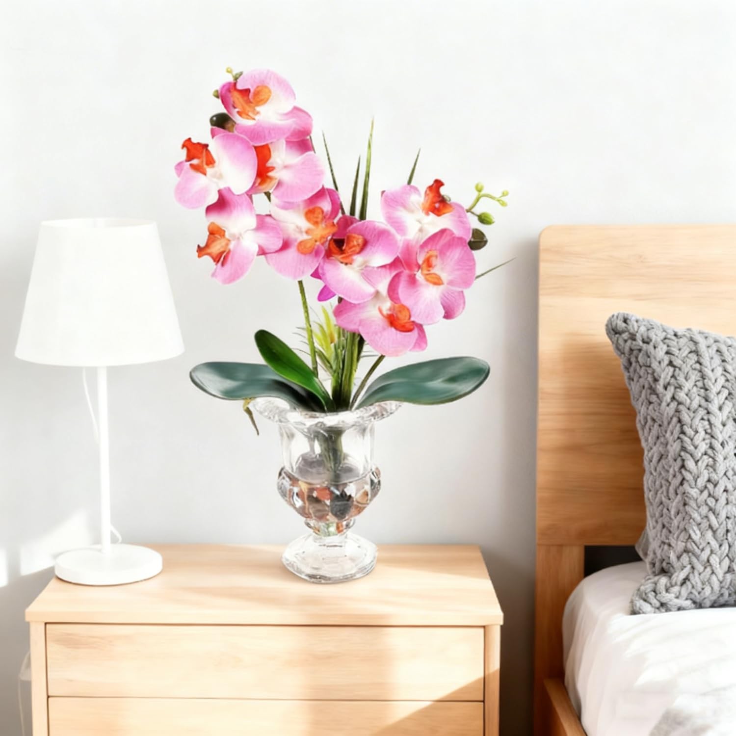 Artificial Purple Orchid Centerpiece, 14.5 Inch Phalaenopsis in Glass Vase wi…