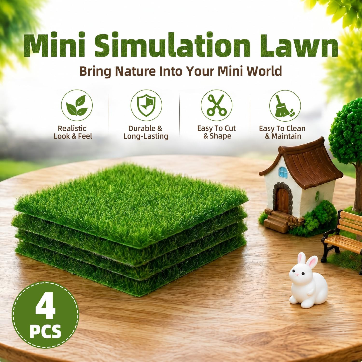 4 Packs 6″X6″ Fake Grass for Crafts, Artificial Grass Squares for Miniature Orna