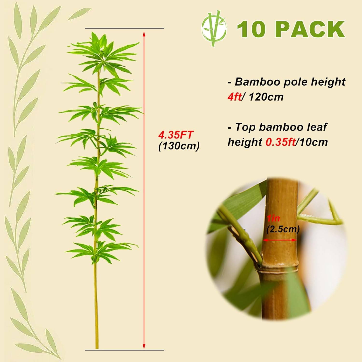 4/5/6/7 Ft Faux Bamboo Plant Outdoor 10 Pack, Fake Bamboo with Encrypted Leaves