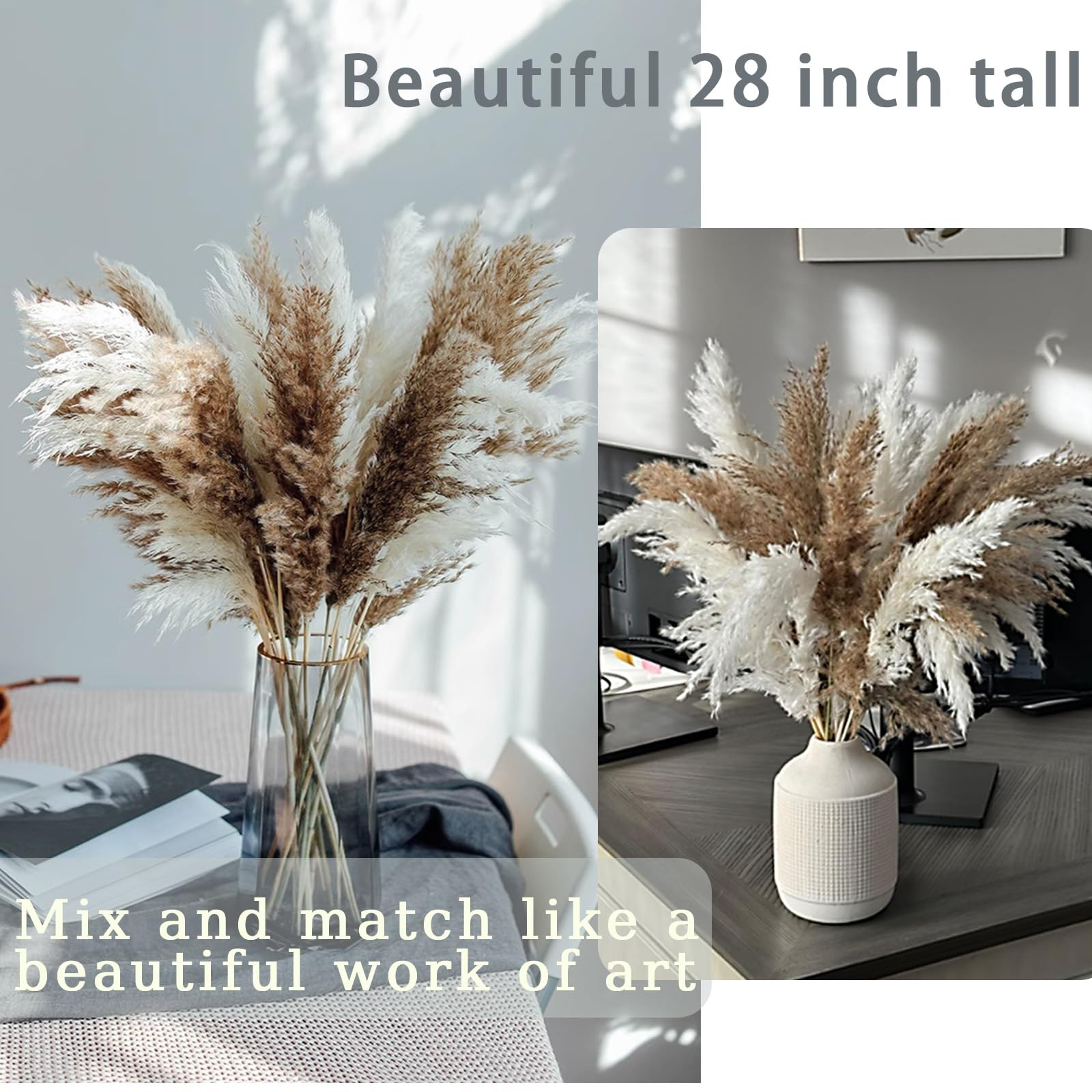 28″ inch 20 Stems Large Pampas 20pcs 10brown & 10white, 10 Brown & 10 White