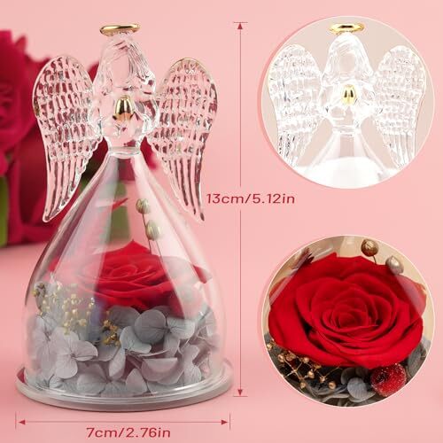 Angel Rose Birthday Gifts for Women Preserved Rose in Glass Angel Figurines G…