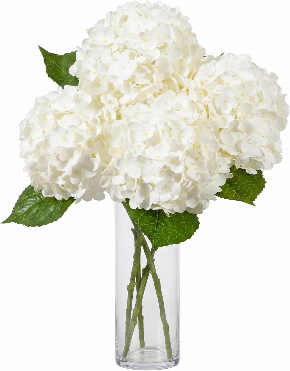 Large White Faux Hydrangea Flowers – 4 Pcs Real Touch for Home & Events