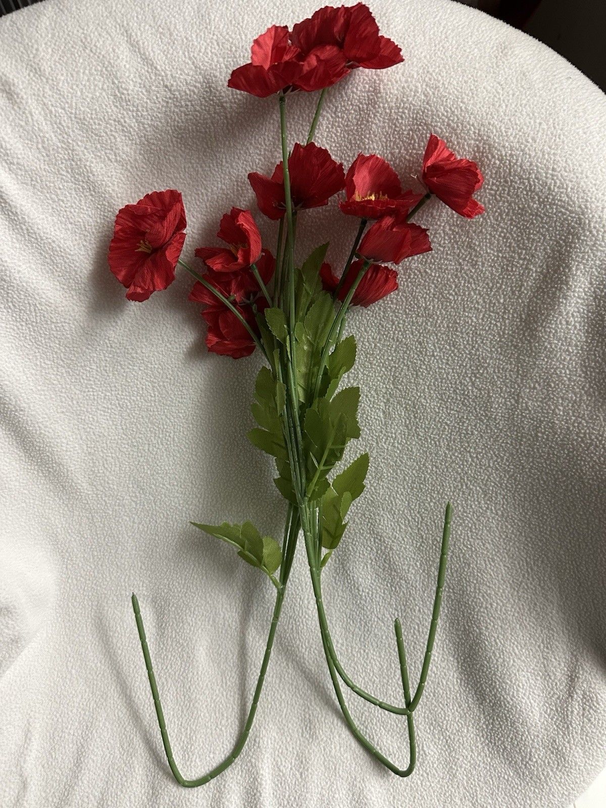 3 Bundles Artificial Red Corn Poppy Flowers Fabric Bouquets