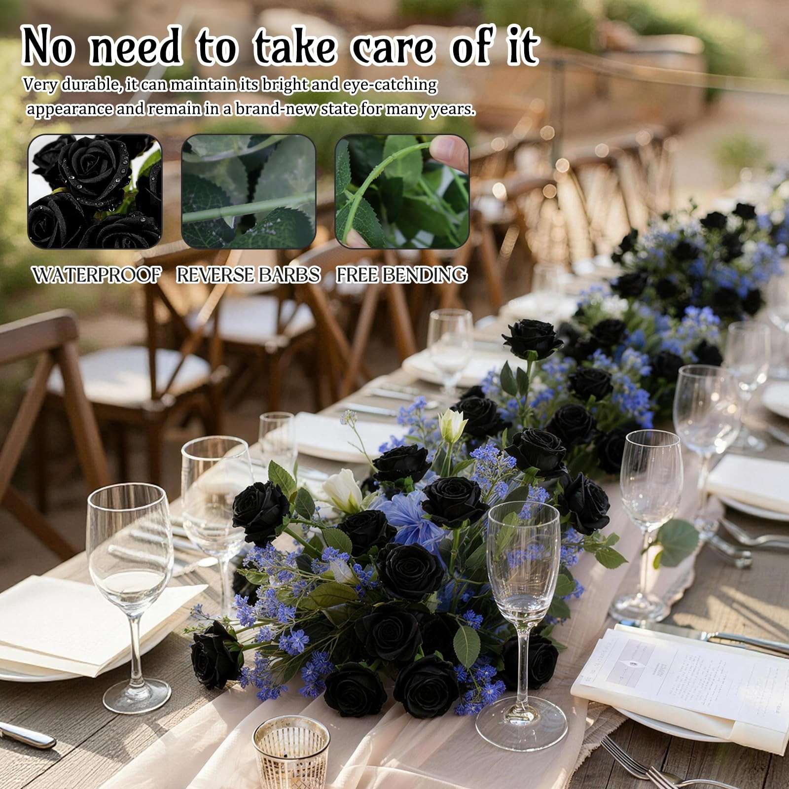 12 Pcs Artificial Flowers Black Roses, Real Touch Fake Flowers with Stem Foam…
