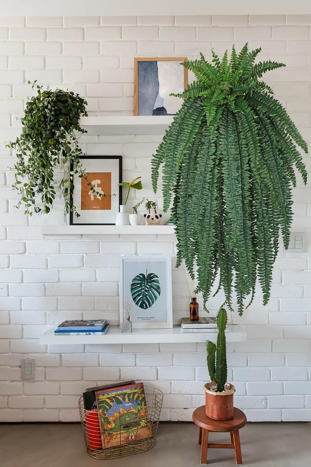 GnFlus Artificial Boston Fern 57 Inch Faux Fern with 59 Fronds, Realistic Fer…