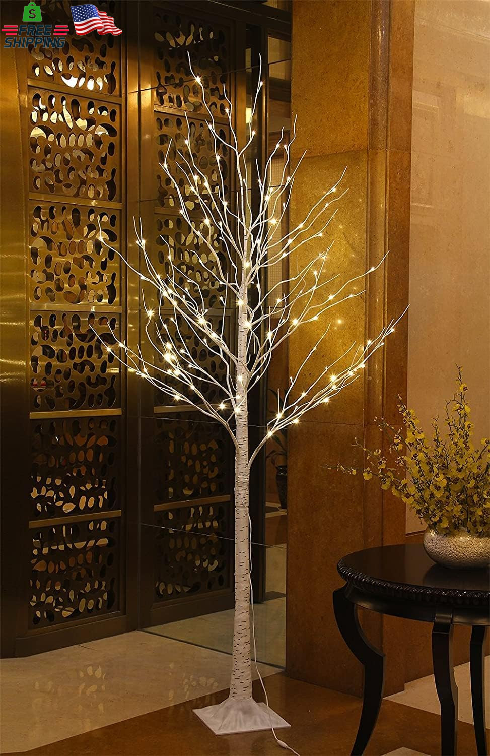 8 Feet 132L LED Birch Tree Lights, Warm White, for Holiday Party and Christmas D