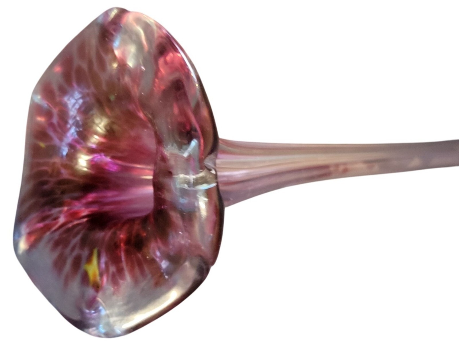 Handblown Multicolored Swirled Glass Sculpture Flower Long Stem 4×9″ Signed ’07