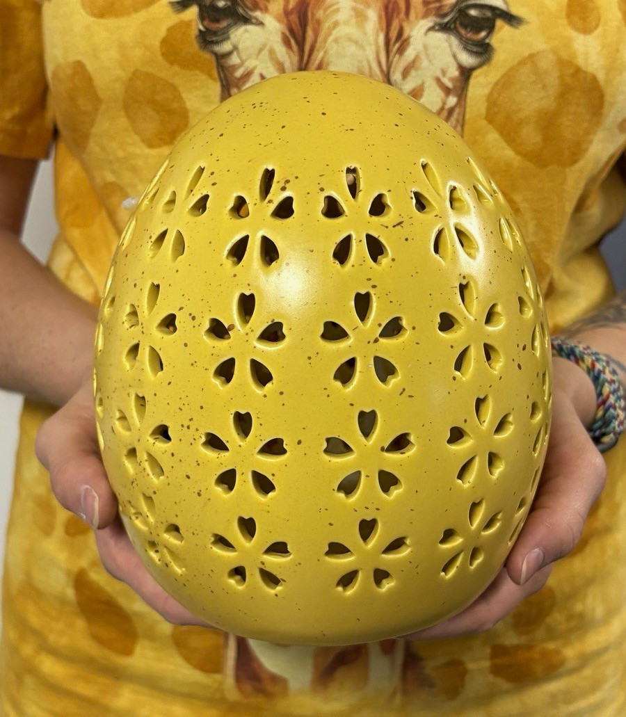 Ashland Yellow Ceramic Egg, Floral Cutout Decorative Egg