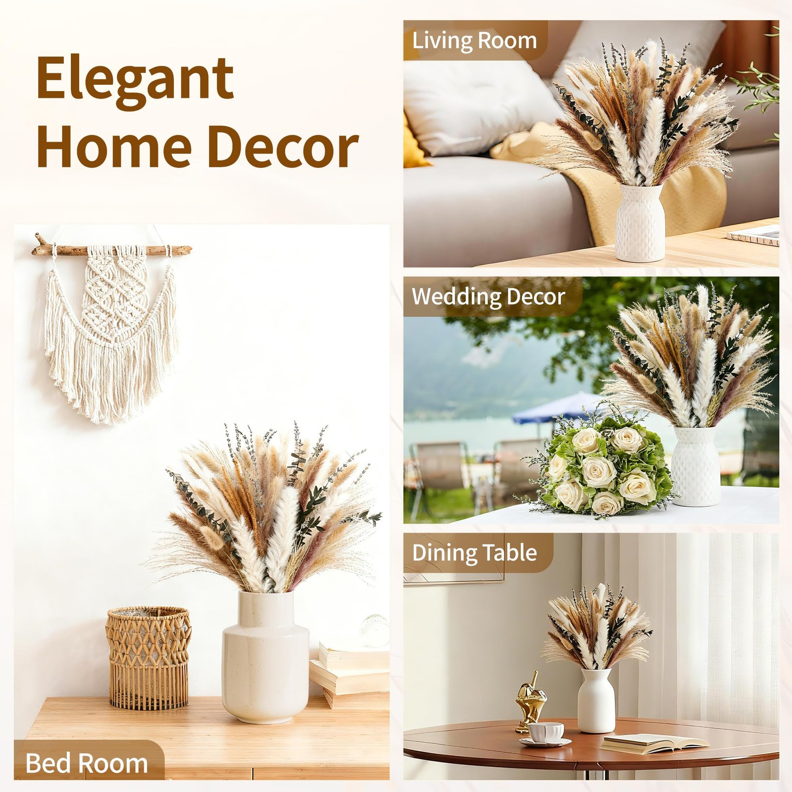 Dried Pampas Grass Bouquet – 92 Pcs 11-13 inch Pampas Grass Decor with Bunny …