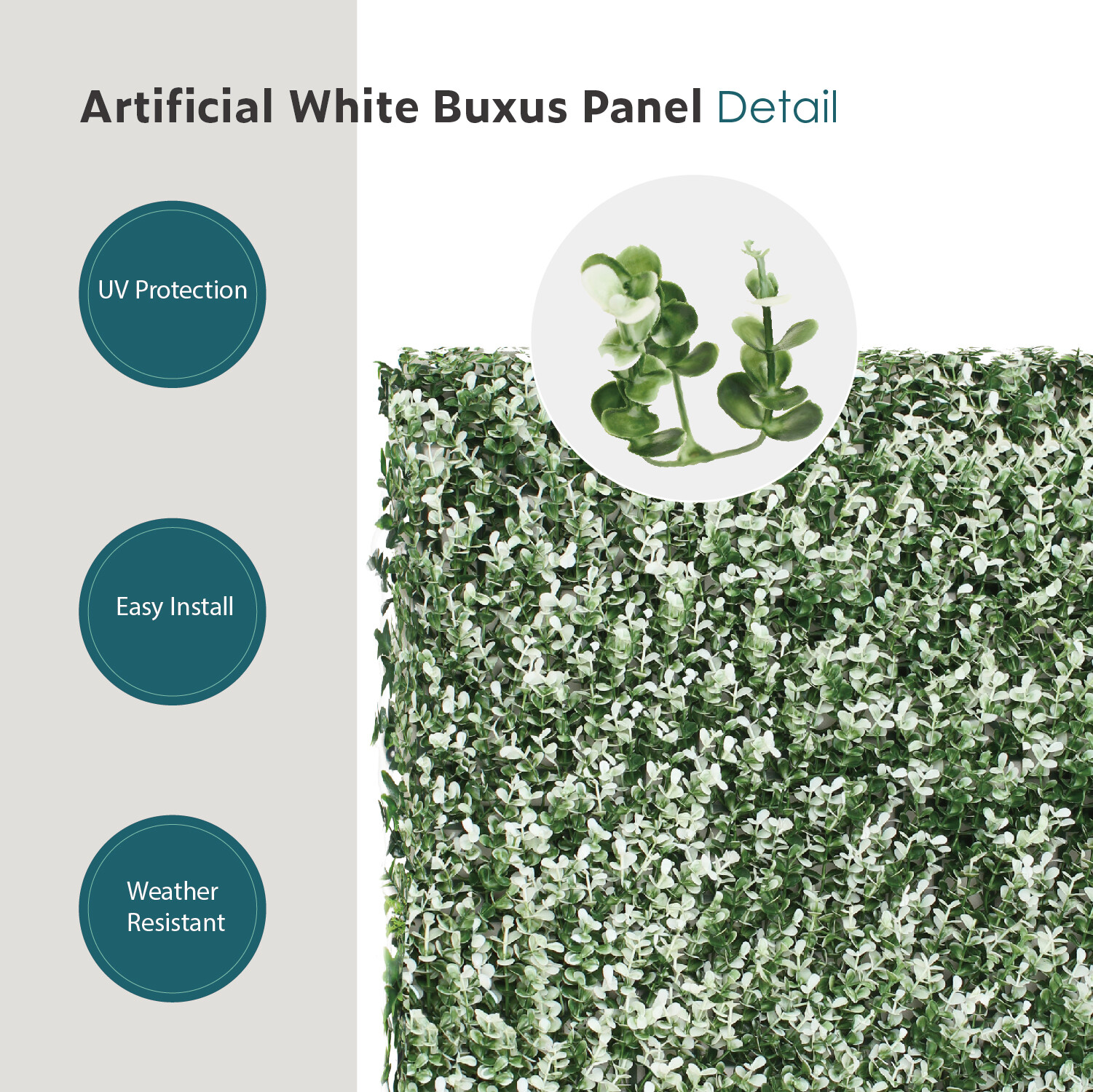 20 in Artificial White Buxus Mat Faux Fence Panel Wall Decor Ficus Grass Hedge