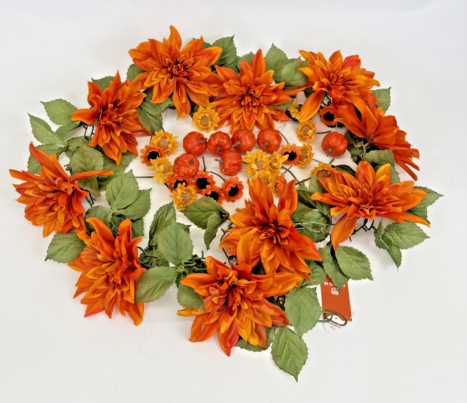 Bloom Room Fall Floral Dahlia Garland 72″ & Mini Pumpkins Daisies Sunflowers