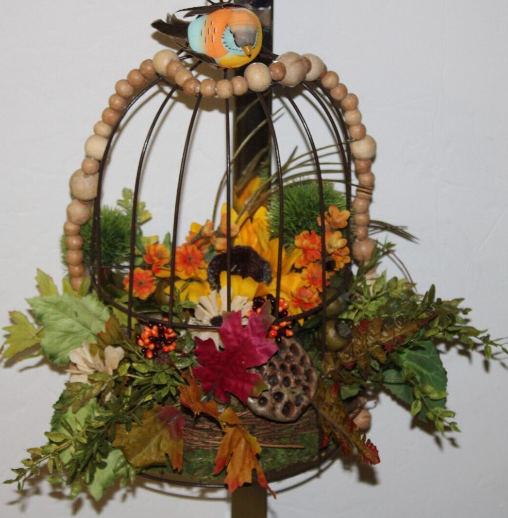 FALL AUTUMN FLOWER ARRANGEMENT BIRD CAGE CENTERPIECE 15”