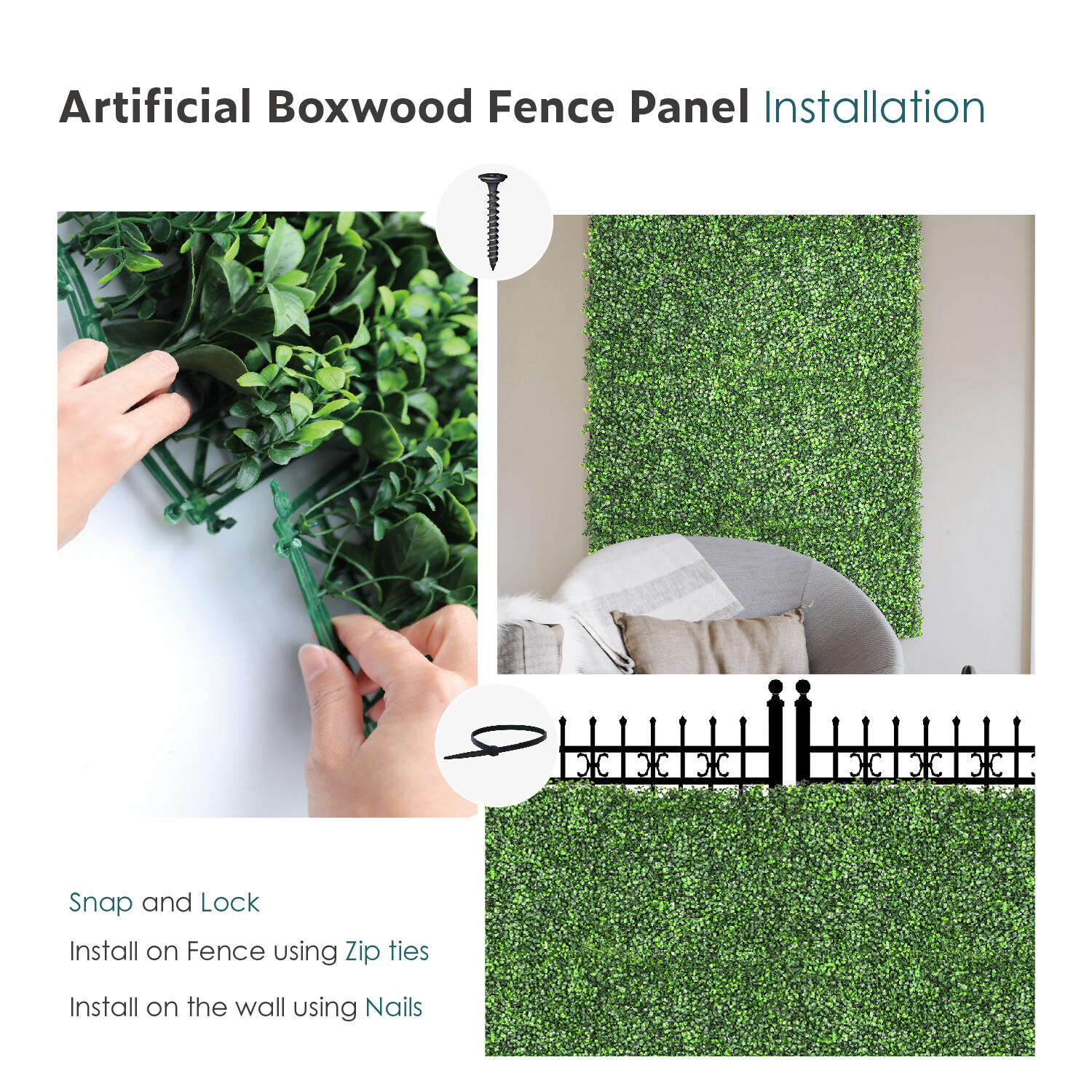 20″x20” Artificial Boxwood Leave Mat Wall Hedge Decor Privacy Fence Panel Grass