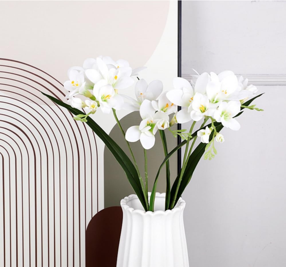 4pcs Freesias Flowers Artificial with Long Stem,24″Real Touch Dendrobium Plan…