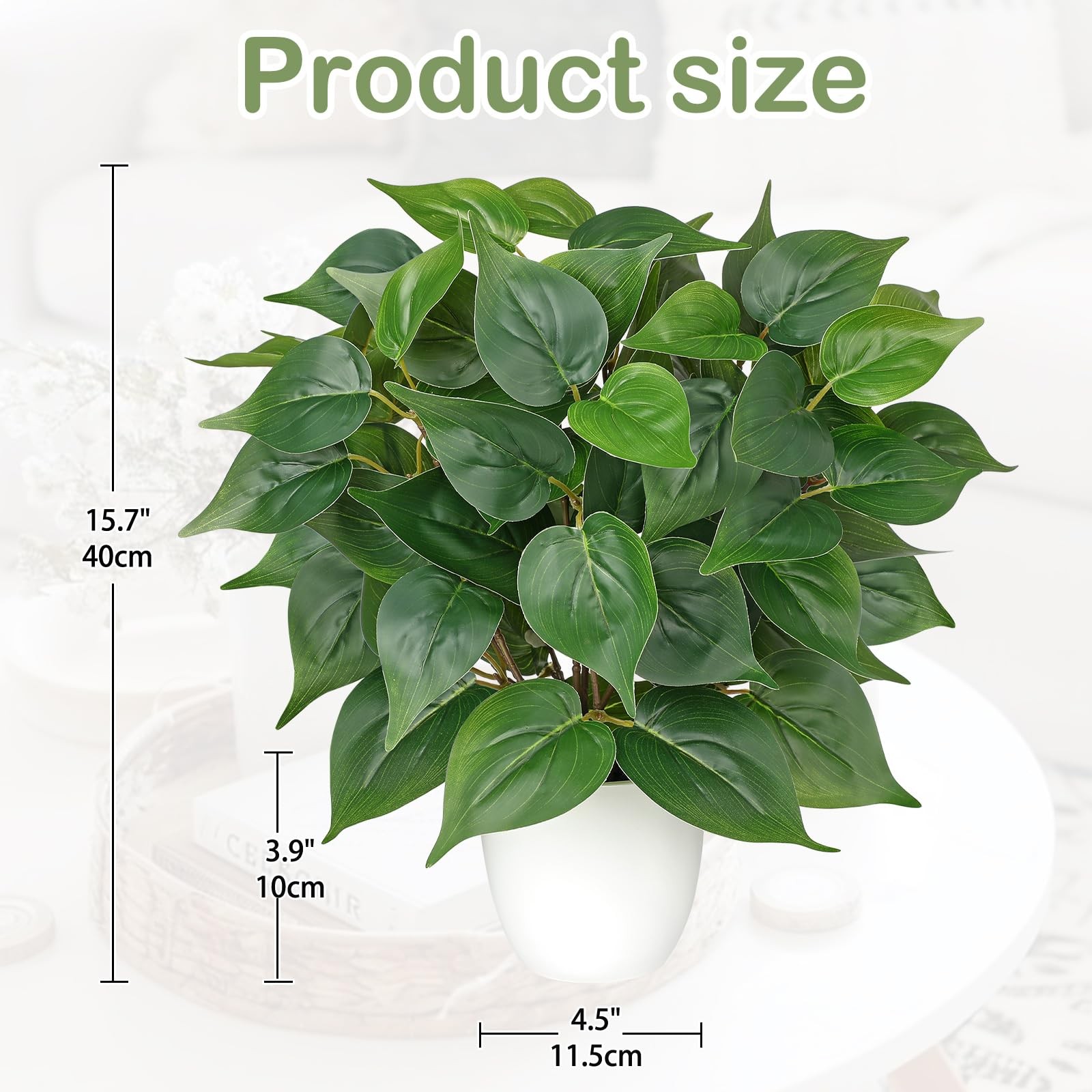 Artificial Pothos Plants in White Pot – 15.7″ Fake Philodendron Plant Indoor …