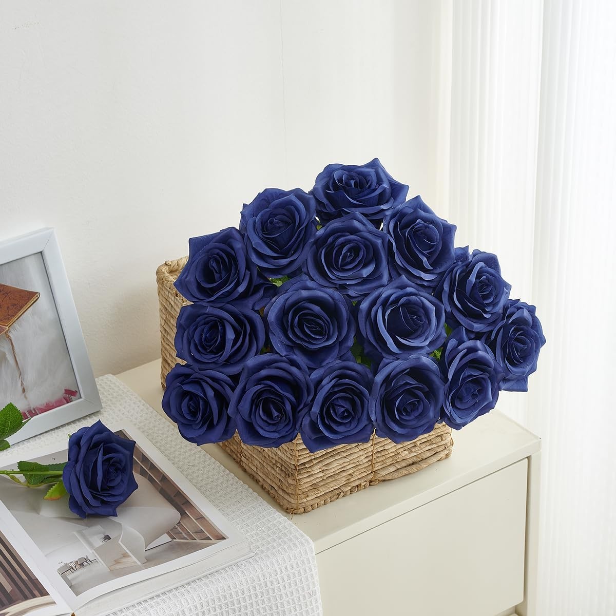 IUKnot 50pcs Navy Blue Roses Artificial Silk Flowers for Wedding Party Decor