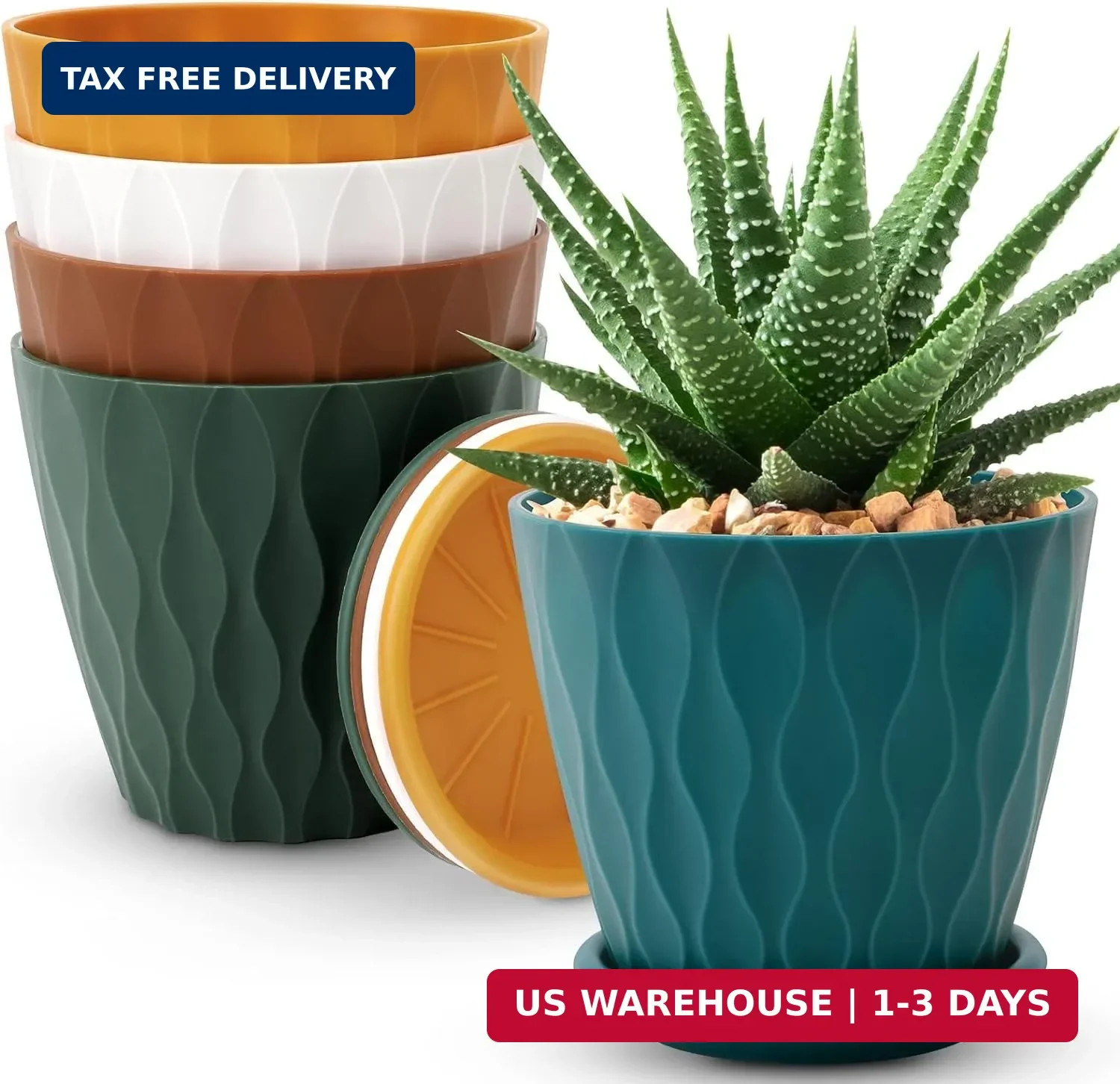 6 Inch Plant Pots 5 Pack Planters with Drainage Holes & Saucers