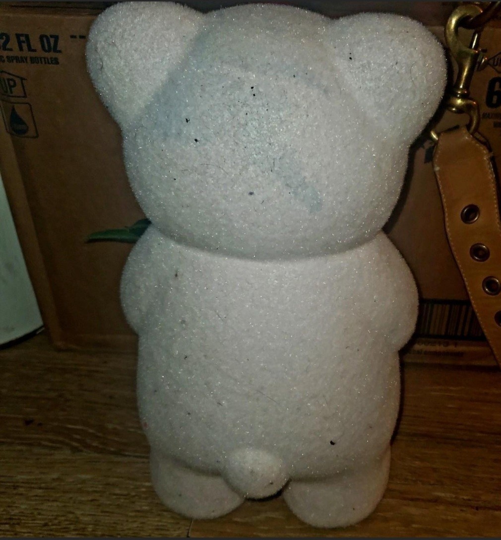 Handmade Foam Floral Bear Decor with White Rose Arrangement and Butterfly