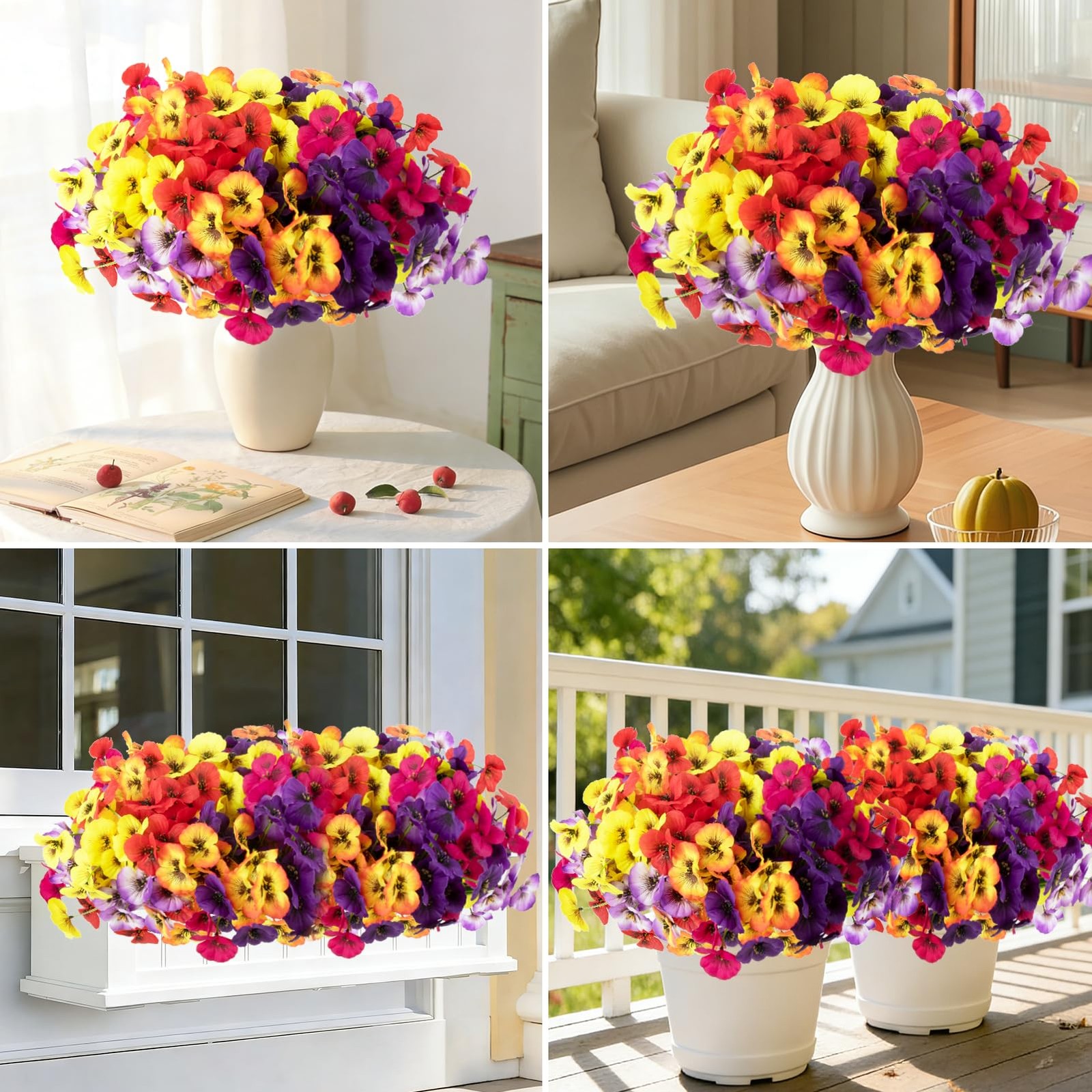 18 Bundles Artificial Flowers Outdoor Fake Flowers Pansies Faux Artificial Pl…