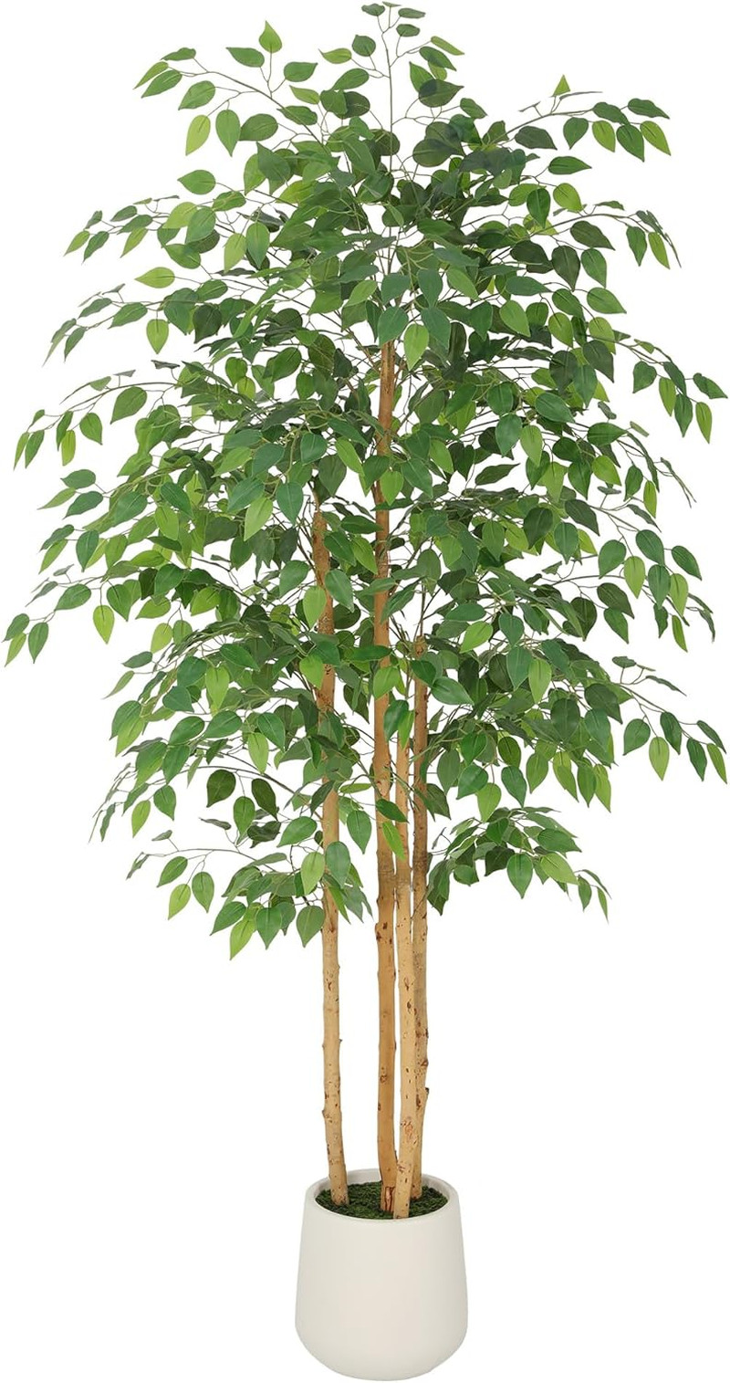 Tall UV Resistant Ficus Tree Artificial，7Ft(84In) Realistic Texture Potted Faux