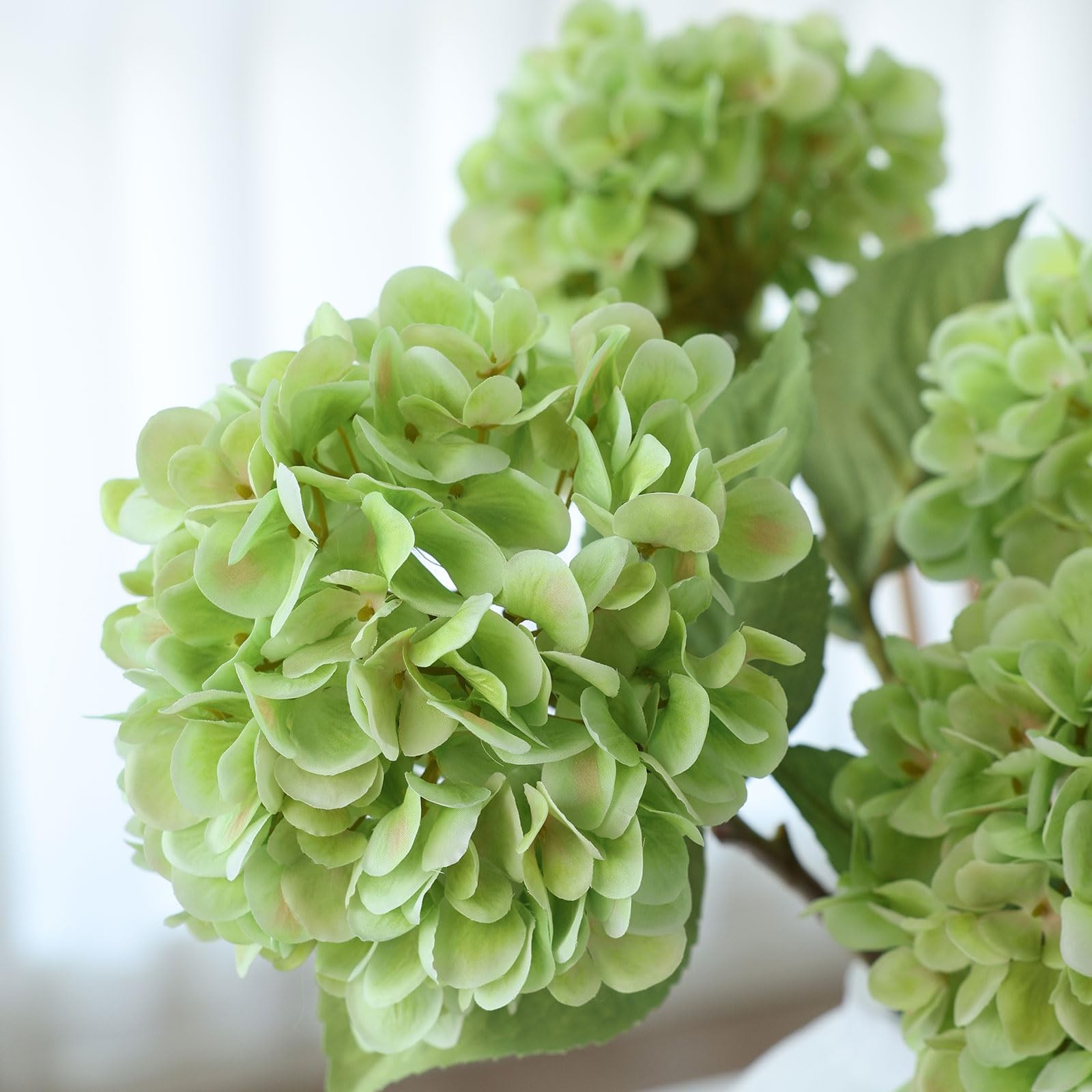 4Pcs Green Artificial Hydrangea Flowers Large Fake Silk Hydrangea Flower with…